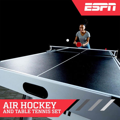 72'' Indoor High-Gloss Air Powered Hockey Arcade Game Table with Table Tennis Conversion Top, LED Scorer with Sounds, and Accessory Holder