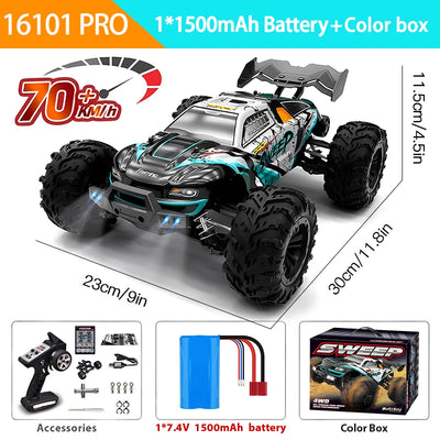 16103PRO 2.4Ghz 70KM/H Professional RC Car: Brushless Motor, 1:16 Scale 4WD High-Speed Off-Road Climbing Vehicle Wtith LED Light
