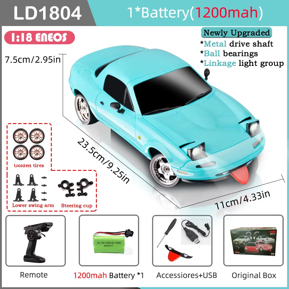 LD1804 RC Drift Car 1/18 Mazda Mx5 2.4G 2WD ESP Gyroscope LED Lights Full Scale Controlled Model Children Car Toys Gifts
