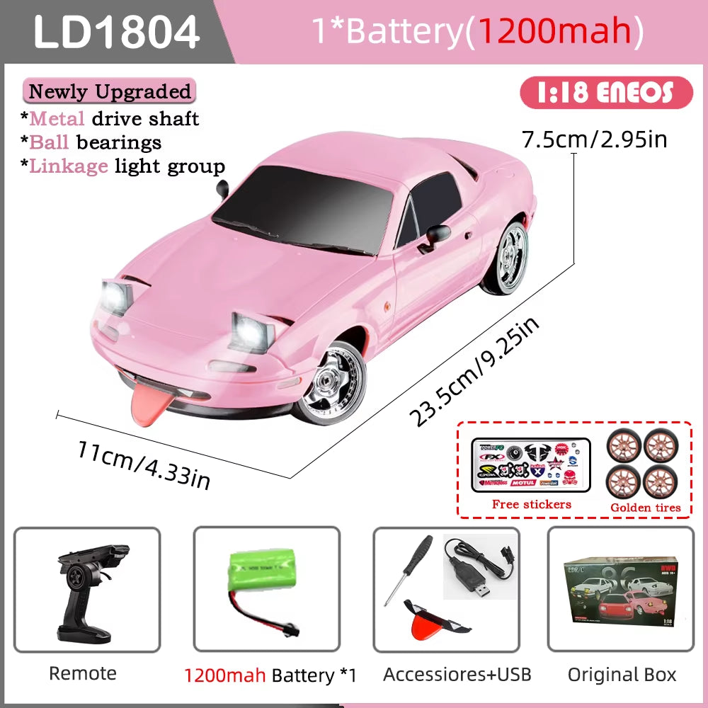 LD1804 RC Drift Car 1/18 Mazda Mx5 2.4G 2WD ESP Gyroscope LED Lights Full Scale Controlled Model Children Car Toys Gifts