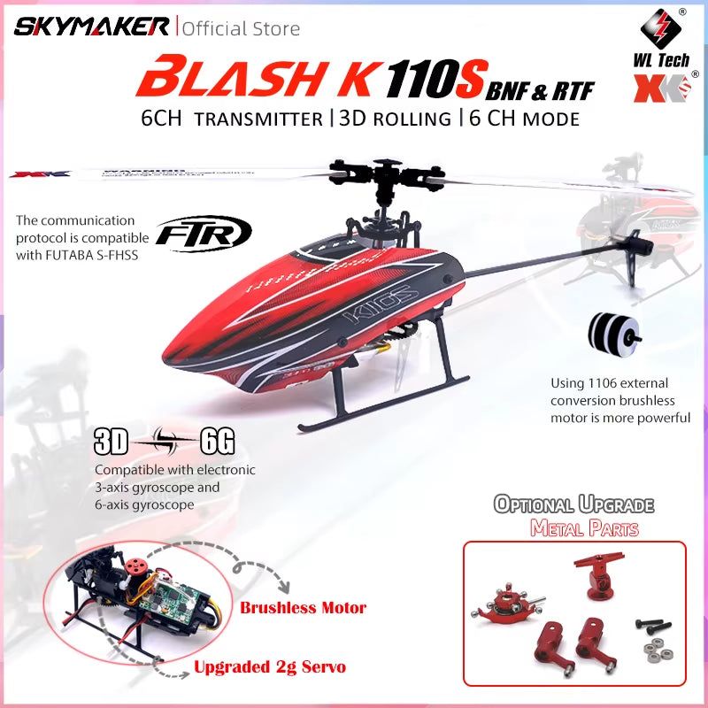 Wltoys XK K110S RC Helicopter BNF 2.4G 6CH 3D 6G System Brushless Motor RC Quadcopter Remote Control Drone Toys for Kids Gifts