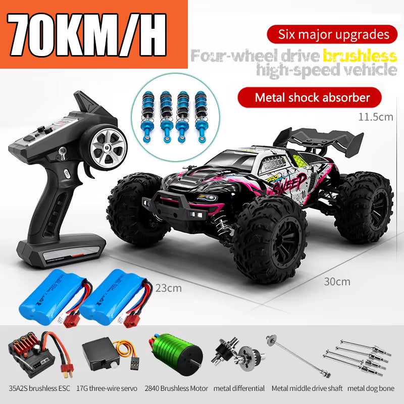 Rc Car off Road 4X4 High Speed 70KM/H Remote Control Car with LED Headlight Brushless 4WD 1/16 Monster Truck Toys for Boys Gift