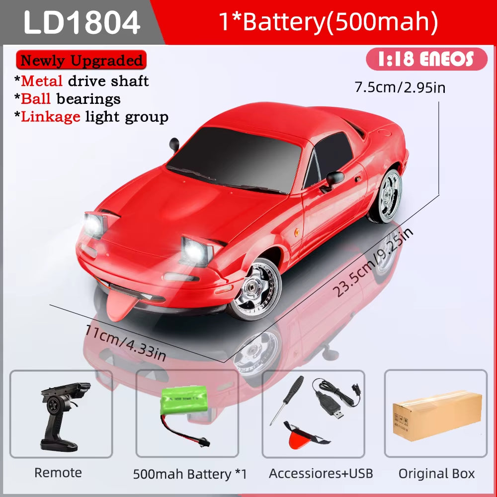 LD1804 RC Drift Car 1/18 Mazda Mx5 2.4G 2WD ESP Gyroscope LED Lights Full Scale Controlled Model Children Car Toys Gifts