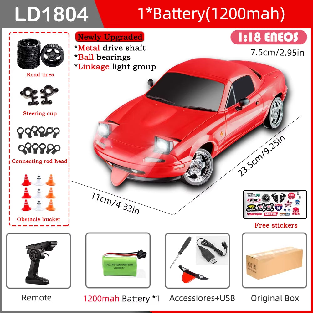 LD1804 RC Drift Car 1/18 Mazda Mx5 2.4G 2WD ESP Gyroscope LED Lights Full Scale Controlled Model Children Car Toys Gifts