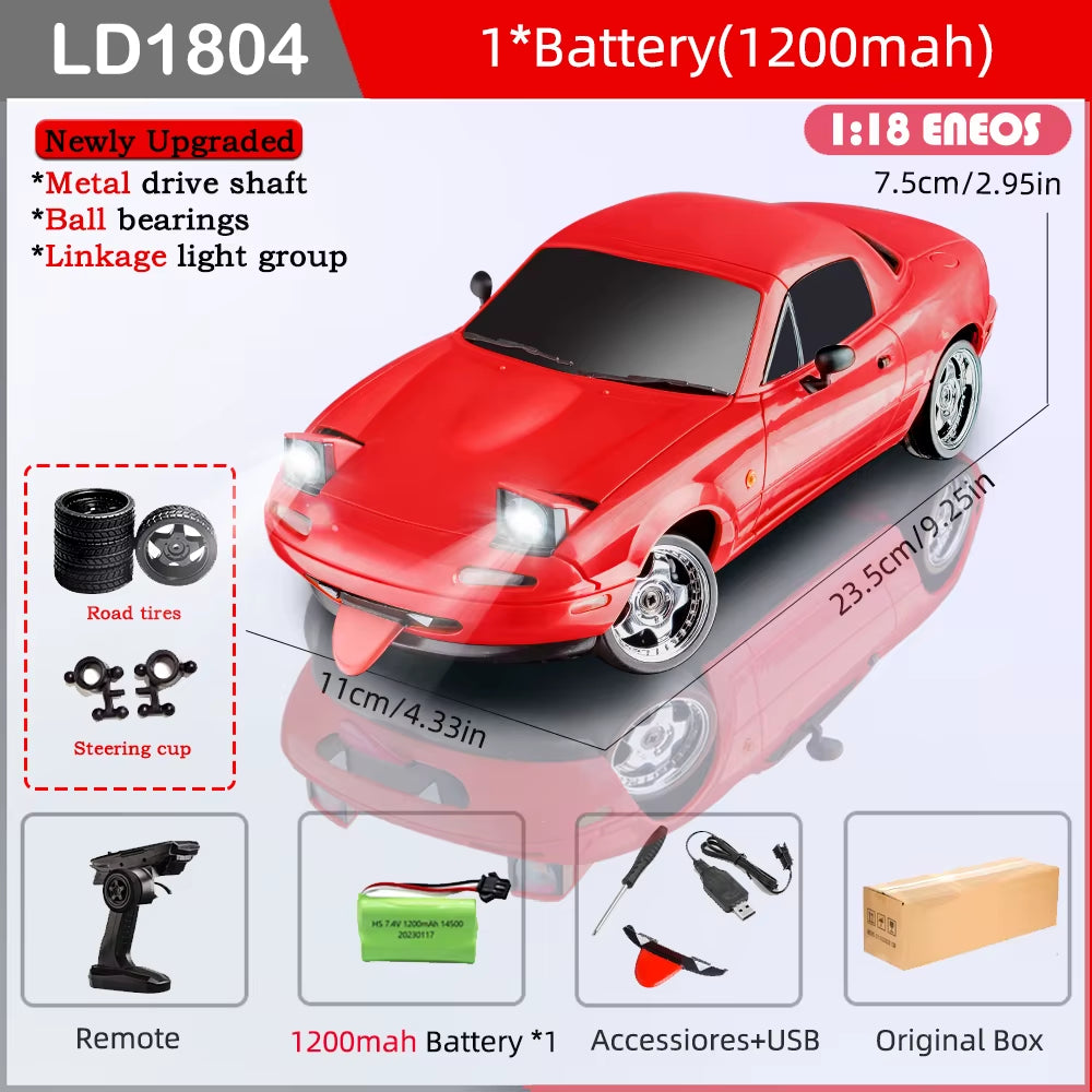 LD1804 RC Drift Car 1/18 Mazda Mx5 2.4G 2WD ESP Gyroscope LED Lights Full Scale Controlled Model Children Car Toys Gifts