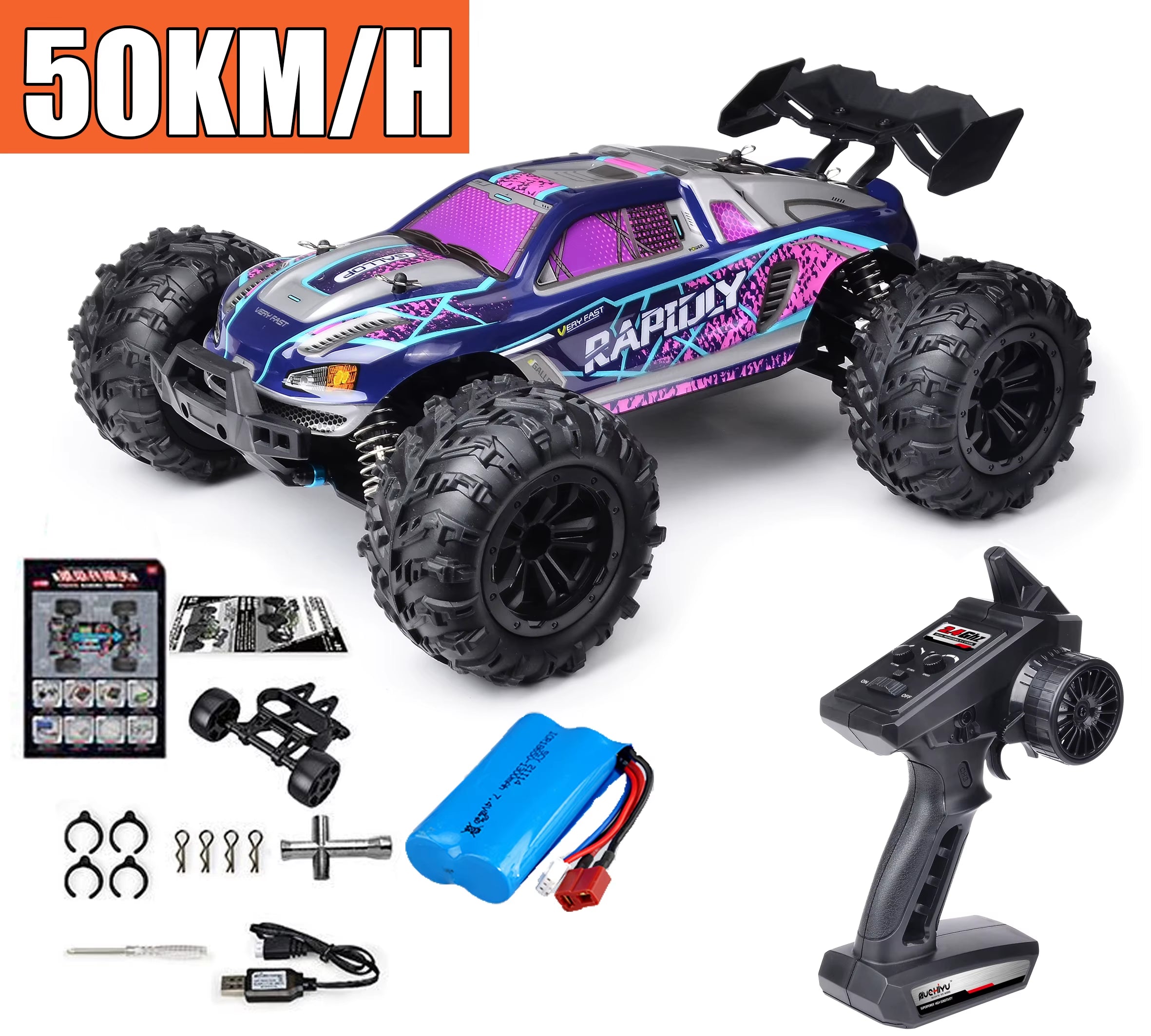 Rc Car off Road 4X4 High Speed 75KM/H Remote Control Car with LED Headlight Brushless 4WD 1/16 Monster Truck Toys for Boys Gift