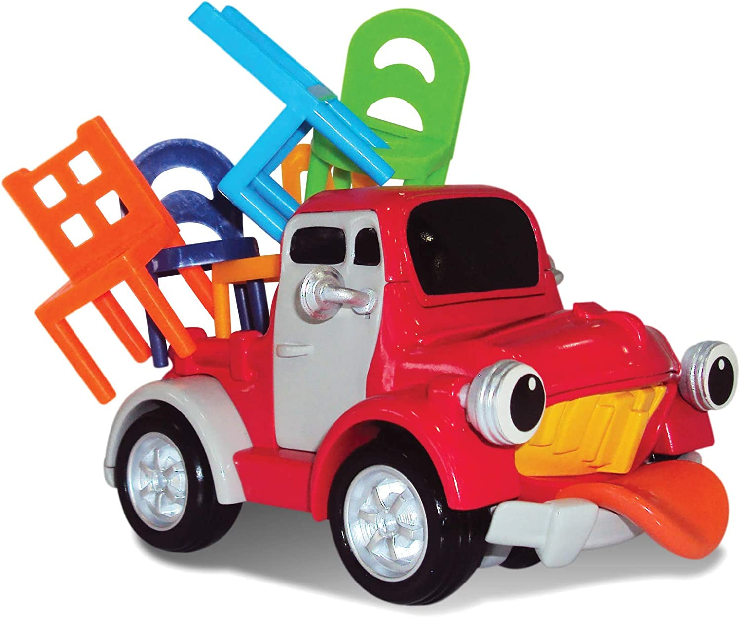 Pick up Pete Chair Stacking Game, Motorized Truck Balance Games with Colorful Chairs, Interactive Board Games, Gifts for Kids Ages 4 & Up