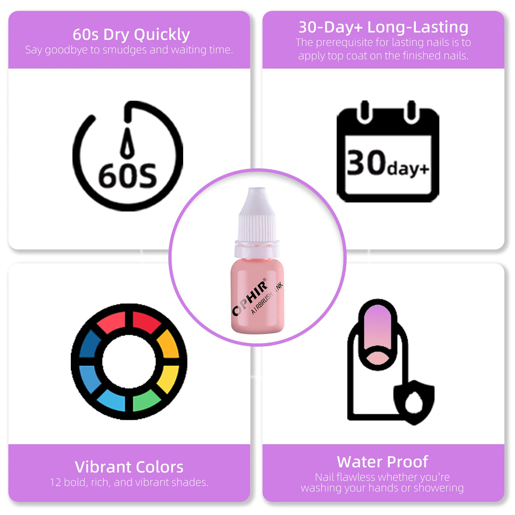 OPHIR Nail Art Tool 0.3Mm Airbrush Kit with Air Compressor for Nail Art Airbrushing Stencil & Bag & Cleaning Brush Set_Op-Na001P