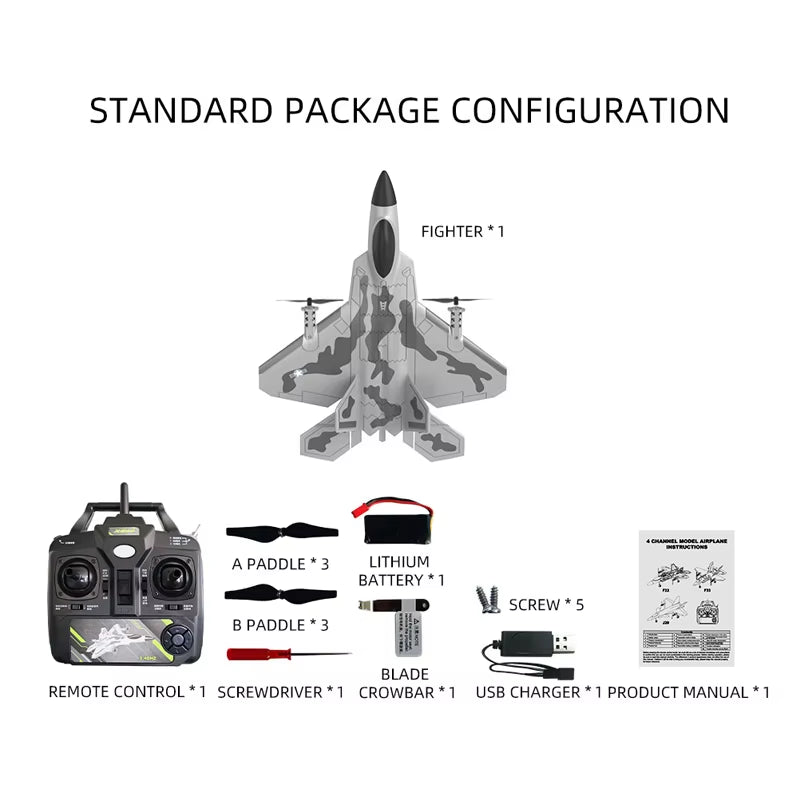 F22 RC Foam Plane 4 Channels 6G Auto Stabilization with 4K Camera Stunt Remote Control Airplanes Aircraft Toys for Children