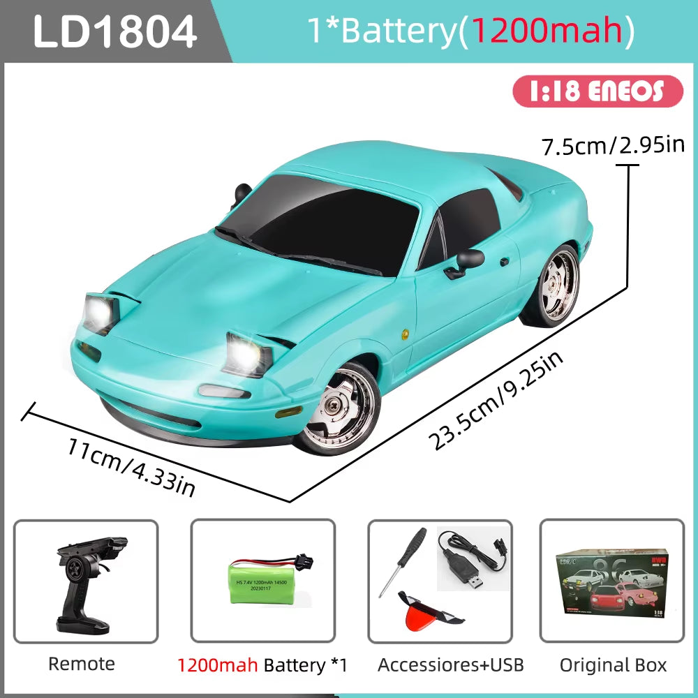 LD1804 RC Drift Car 1/18 Mazda Mx5 2.4G 2WD ESP Gyroscope LED Lights Full Scale Controlled Model Children Car Toys Gifts