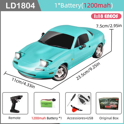 LD1804 RC Drift Car 1/18 Mazda Mx5 2.4G 2WD ESP Gyroscope LED Lights Full Scale Controlled Model Children Car Toys Gifts