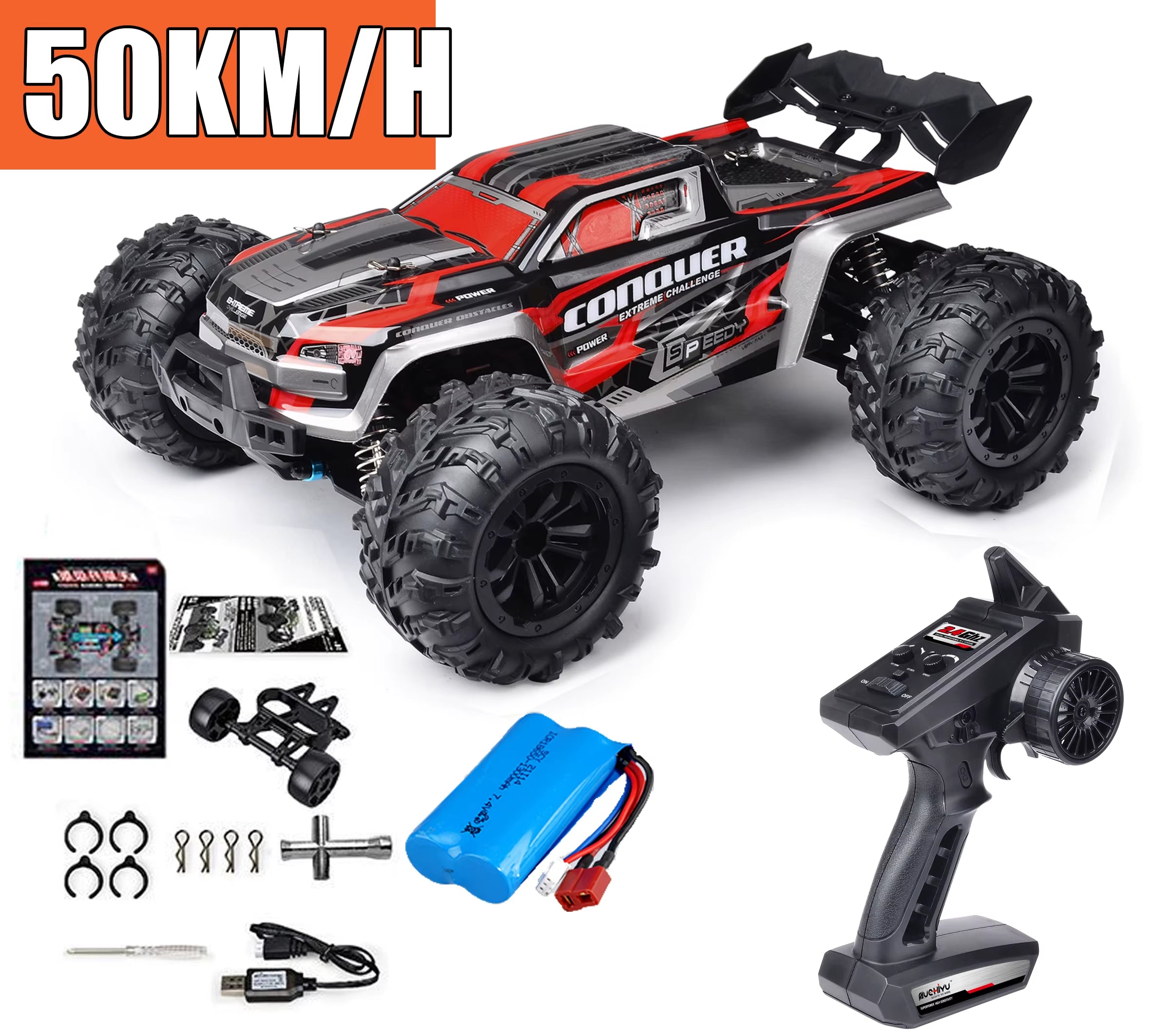 Rc Car off Road 4X4 High Speed 75KM/H Remote Control Car with LED Headlight Brushless 4WD 1/16 Monster Truck Toys for Boys Gift