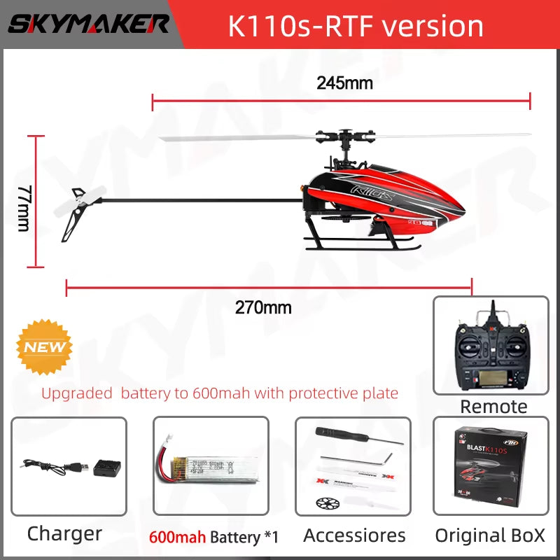 Wltoys XK K110S RC Helicopter BNF 2.4G 6CH 3D 6G System Brushless Motor RC Quadcopter Remote Control Drone Toys for Kids Gifts
