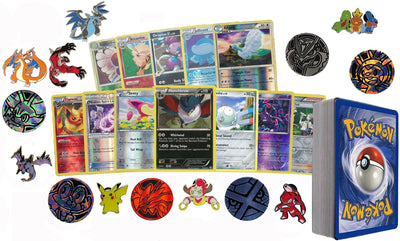 50 Assorted Pokemon Card Pack Lot This Comes with Foils, Rares, Random Pokemon Pin, and Pokemon Collectible Coin