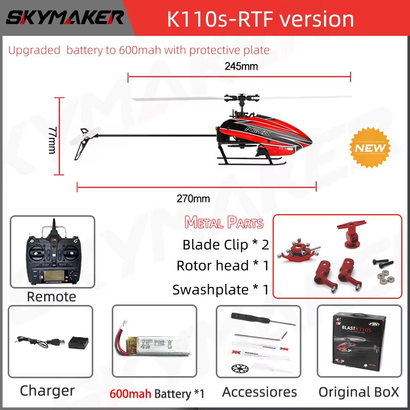 Wltoys XK K110S RC Helicopter BNF 2.4G 6CH 3D 6G System Brushless Motor RC Quadcopter Remote Control Drone Toys for Kids Gifts