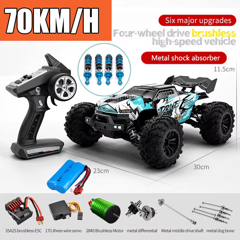 Rc Car off Road 4X4 High Speed 70KM/H Remote Control Car with LED Headlight Brushless 4WD 1/16 Monster Truck Toys for Boys Gift