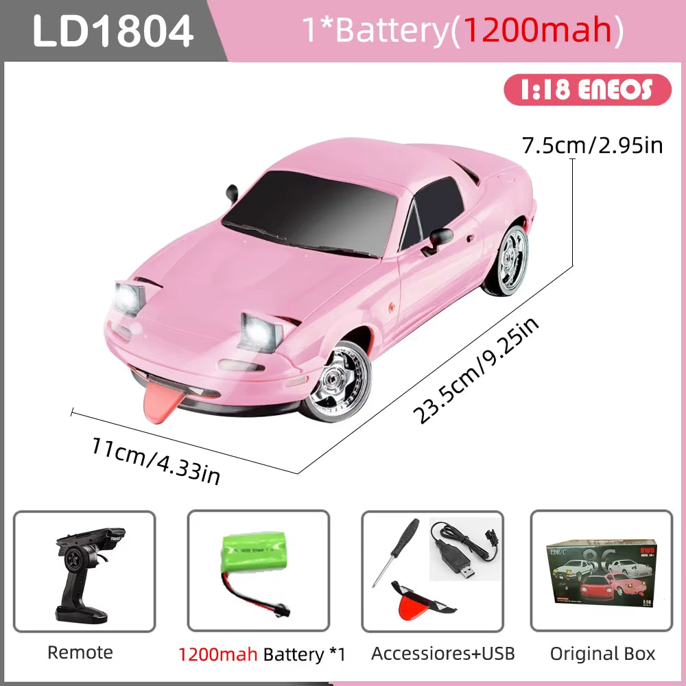LD1804 RC Drift Car 1/18 Mazda Mx5 2.4G 2WD ESP Gyroscope LED Lights Full Scale Controlled Model Children Car Toys Gifts