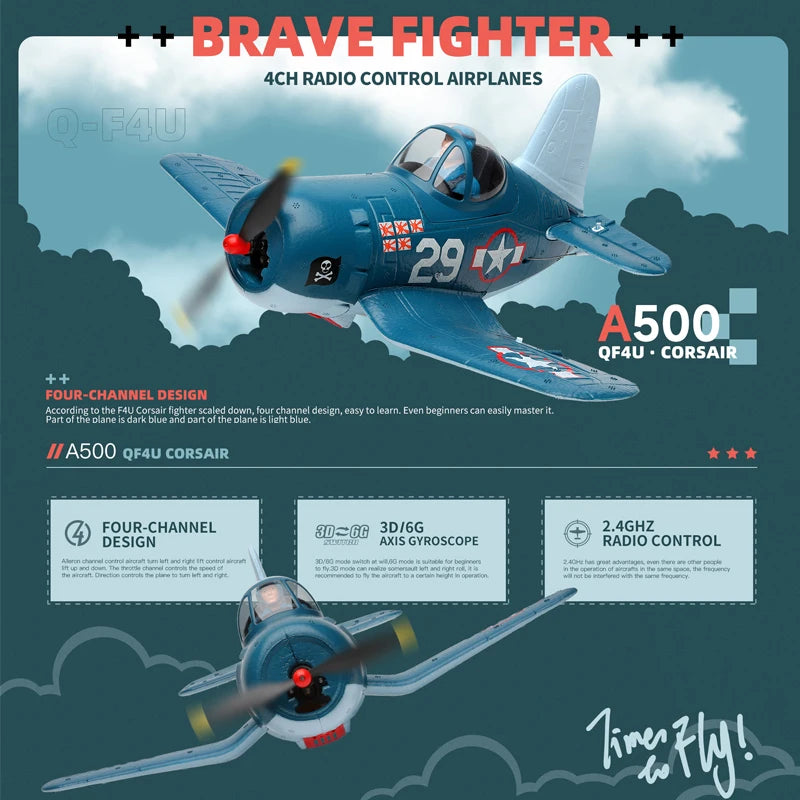 A500 2.4G RC Plane 4Channels Remote Control Flying Model Glider Airplane 1020 Brushed Motors EPP Foam Toys for Children
