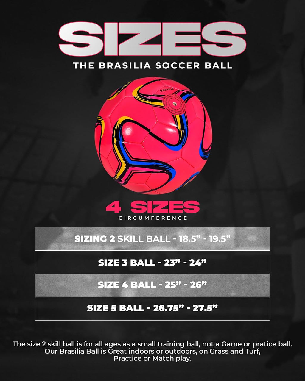 Brasilia Soccer Ball – Professional Training Soccer Ball for Grass Fields – Durable TPU Machine Stitched Soccer Balls – Sizes 2, 3, 4 & 5 – Outdoor Practice & Match Play