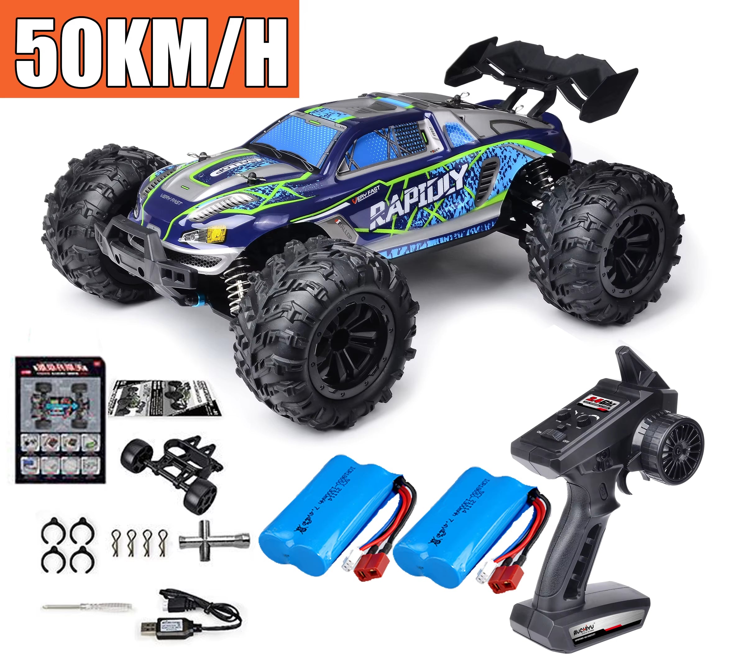 Rc Car off Road 4X4 High Speed 75KM/H Remote Control Car with LED Headlight Brushless 4WD 1/16 Monster Truck Toys for Boys Gift