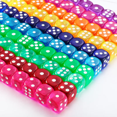6-Sided Games Dice Set, Colored Dice with Black Velvet Pouches for Playing Games, like Board Games, Dice Games, Math Games, Party Favors and More (Rainbow Color, 14 Mm)